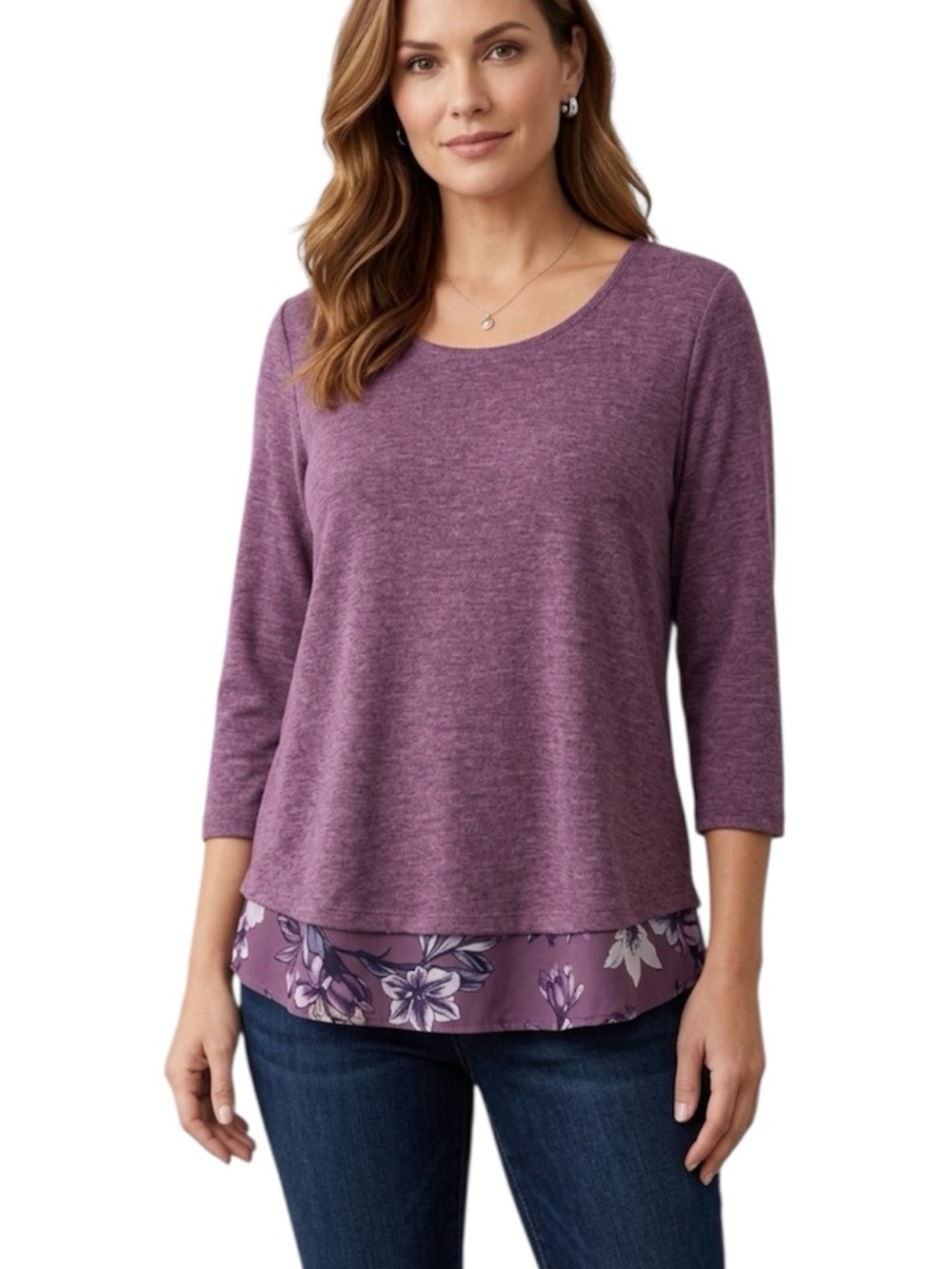 New York and company SOHO layered split back mauve relaxed fit tunic top size S